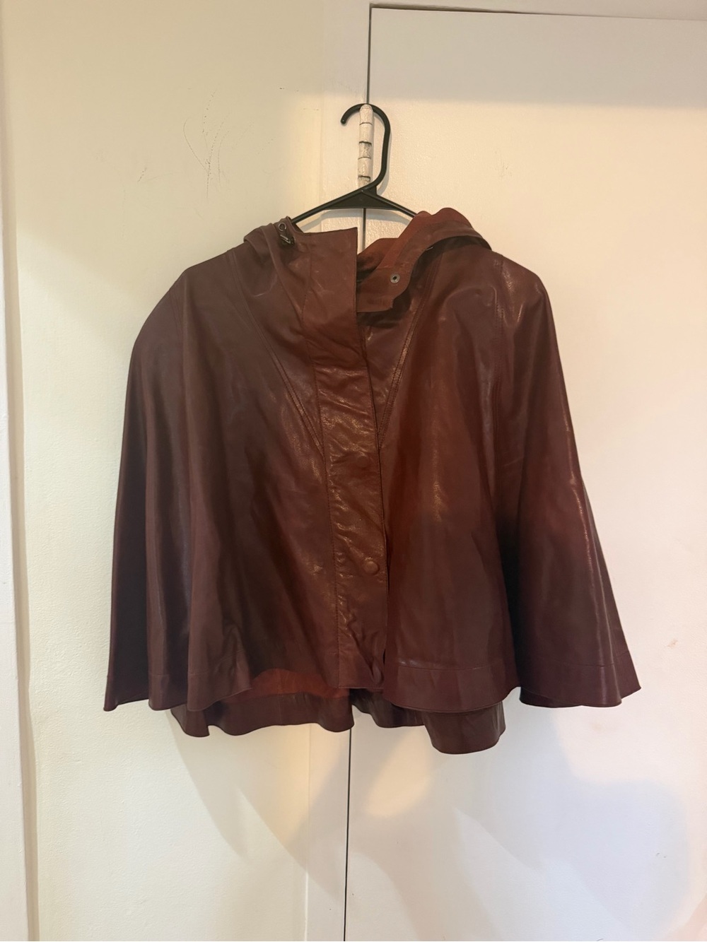 Zara Women's Hooded Leather Cape - Burgundy/Deep Red